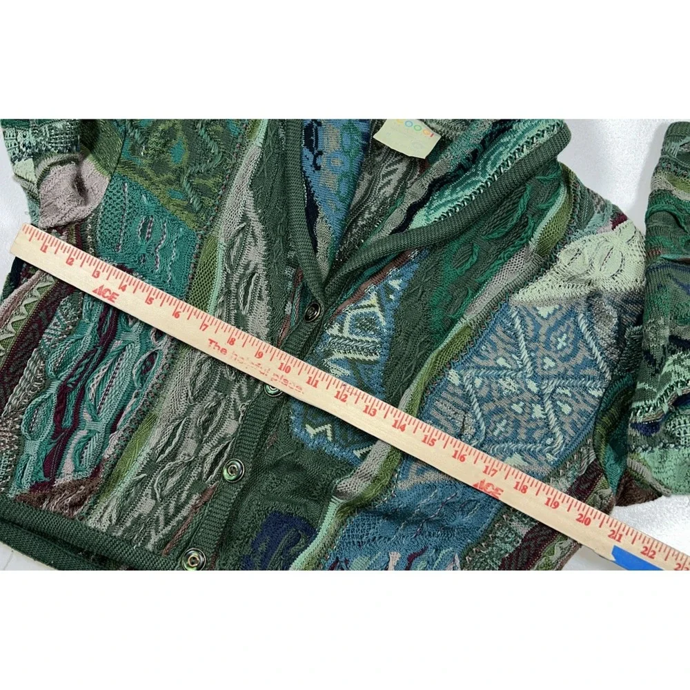 Coogi Grandpa Sweater Cardigan 3D Cable Knit Chunky 90's Multi Colored Women's M - Picture 13 of 15